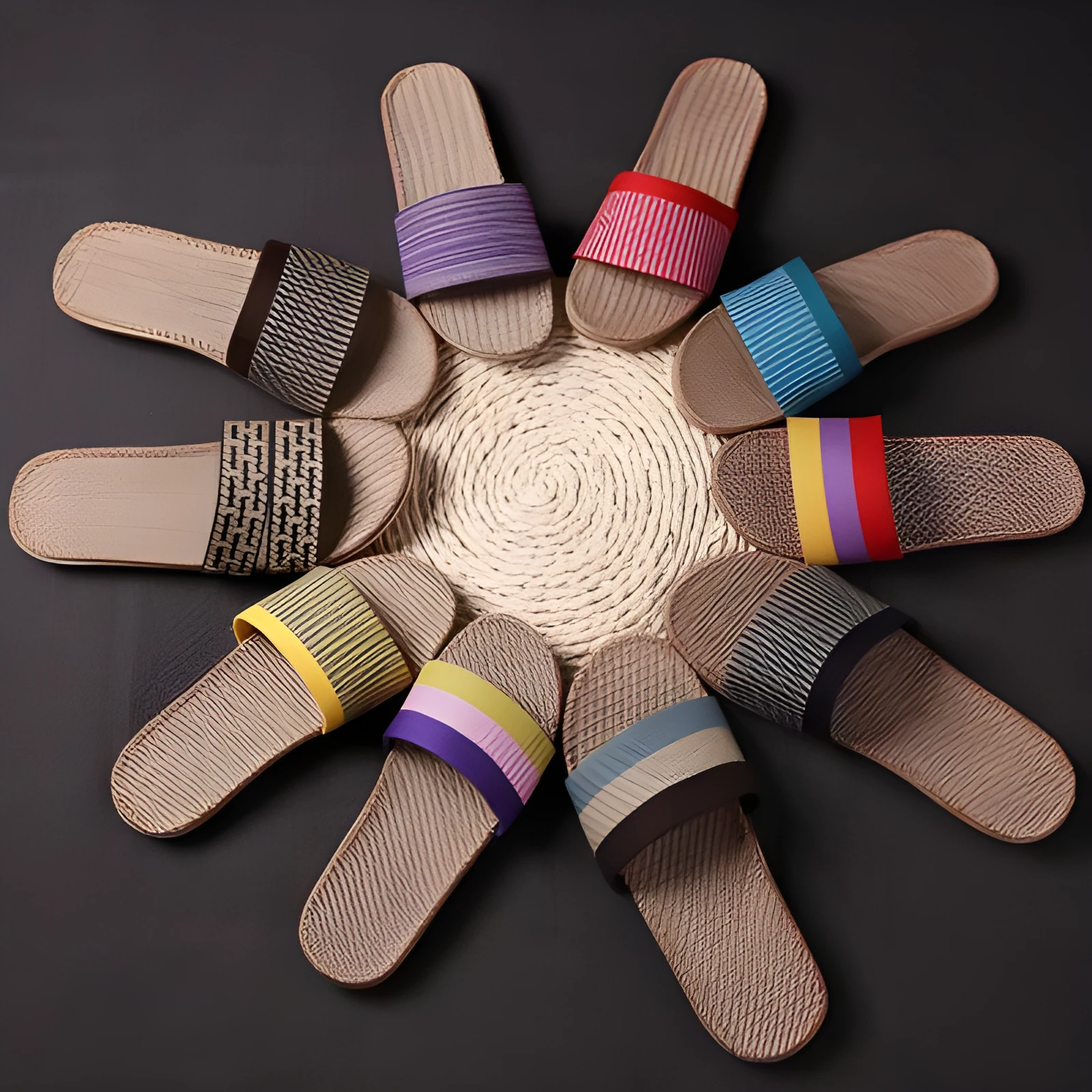Linen open-toe home slippers with EVA sole in woven blue colour on a light background