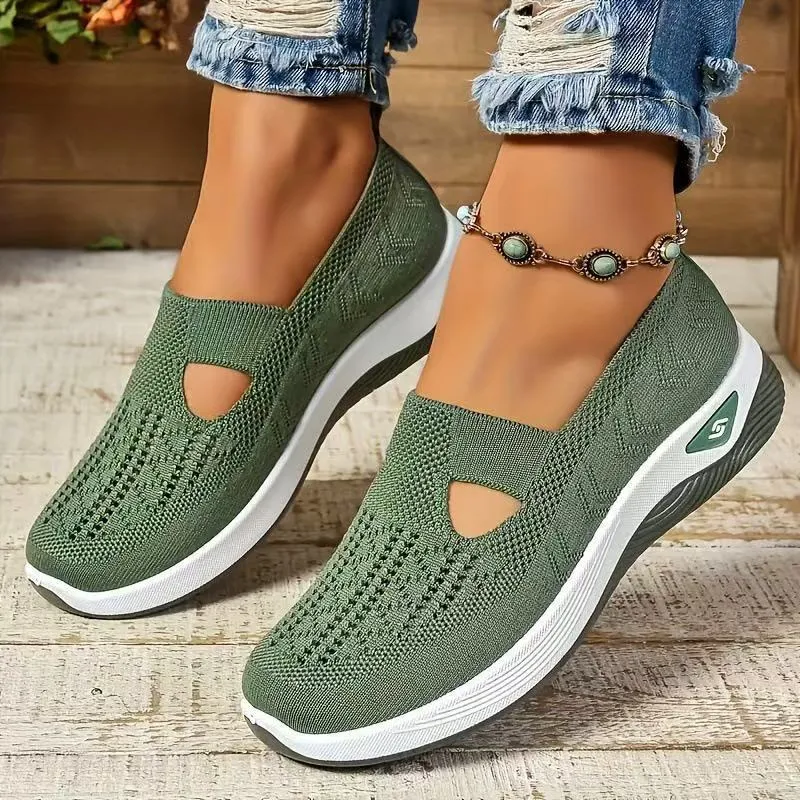 Women's soft sole casual mesh shoes in multiple colours with T-strap and flat heel design