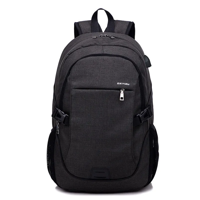Men's polyester backpack in dark blue with computer pocket, 32x48x18cm, for travel and school use