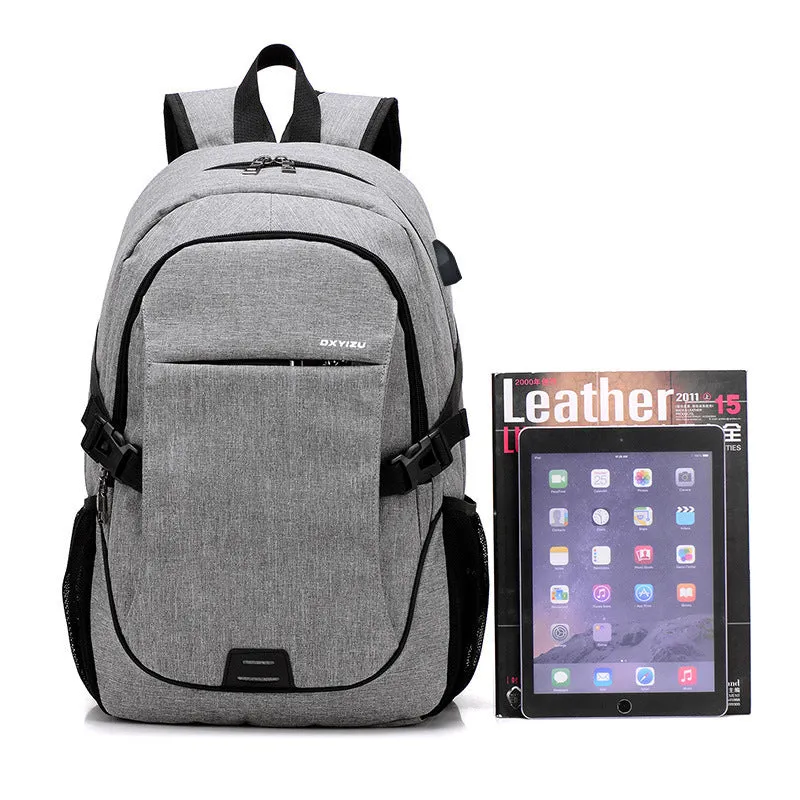 Men's polyester backpack in dark blue with computer pocket, 32x48x18cm, for travel and school use