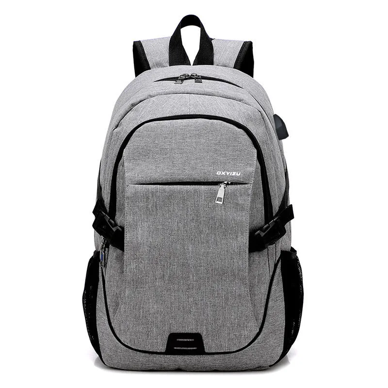 Men's polyester backpack in dark blue with computer pocket, 32x48x18cm, for travel and school use