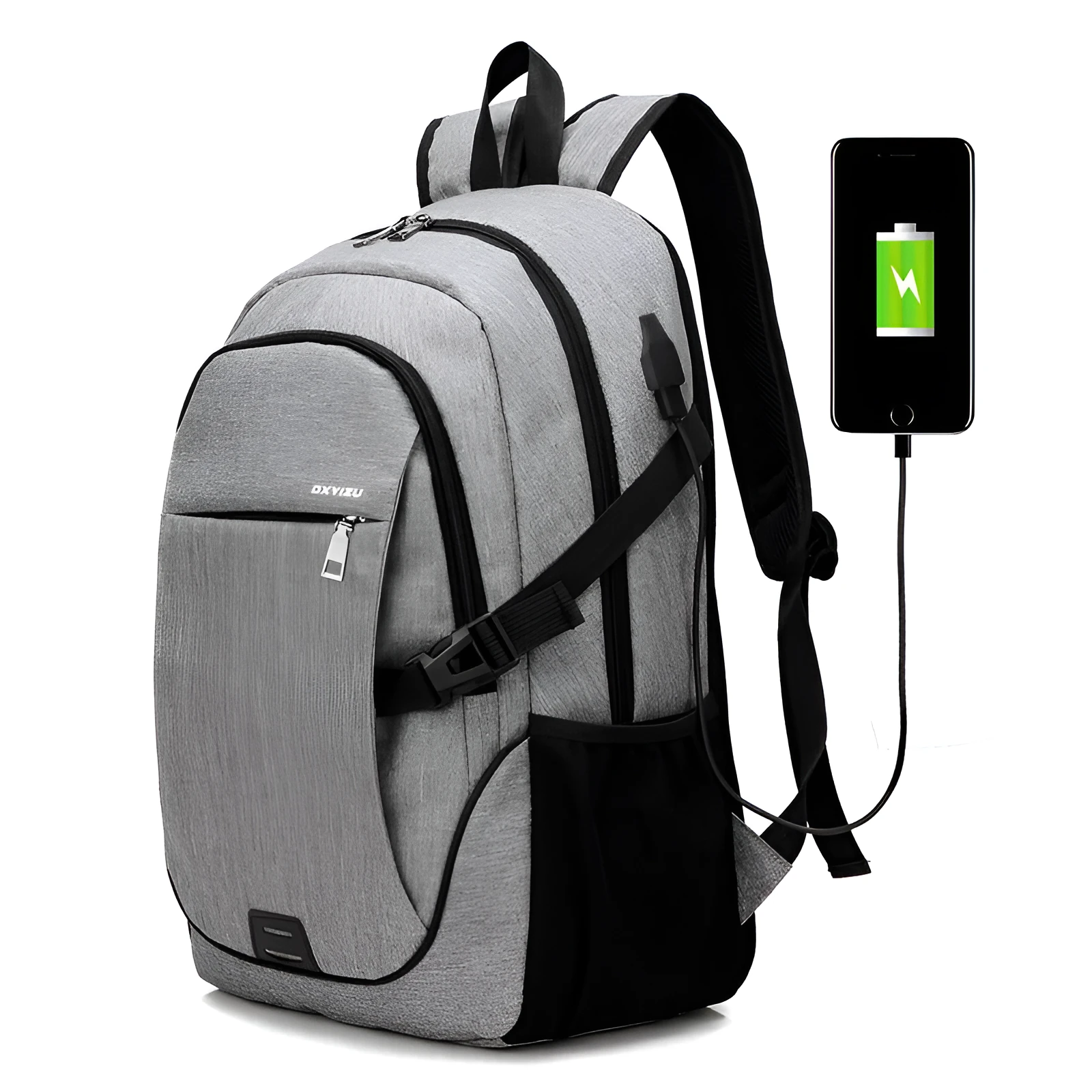 Men's polyester backpack in dark blue with computer pocket, 32x48x18cm, for travel and school use