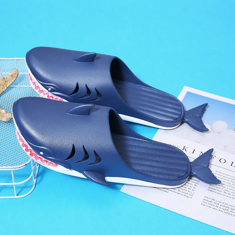 Shark PVC flat slippers for women and men in blue, size 40/41, side view