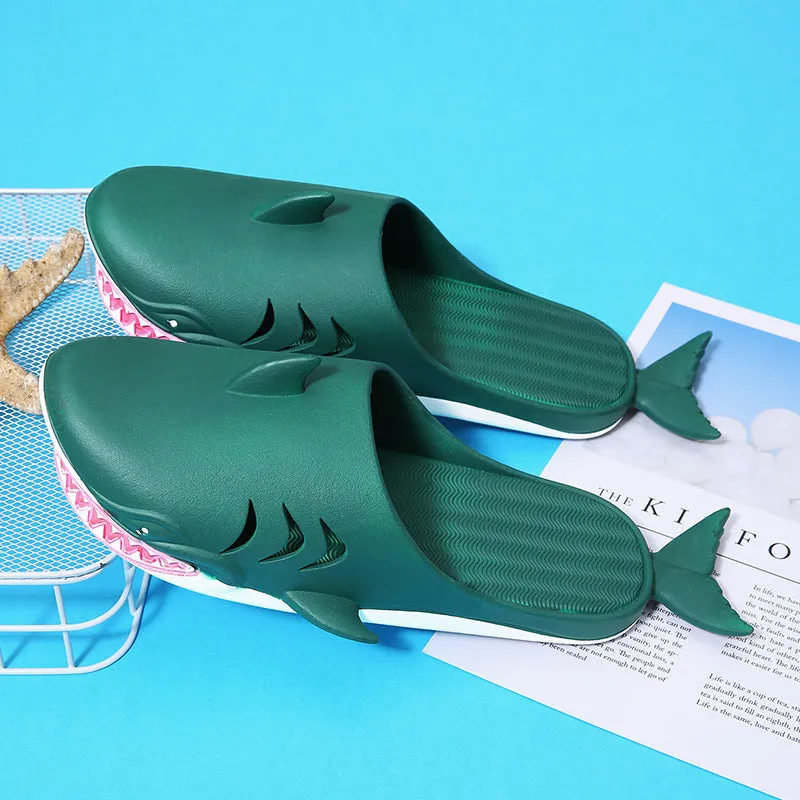 Shark PVC flat slippers for women and men in blue, size 40/41, side view