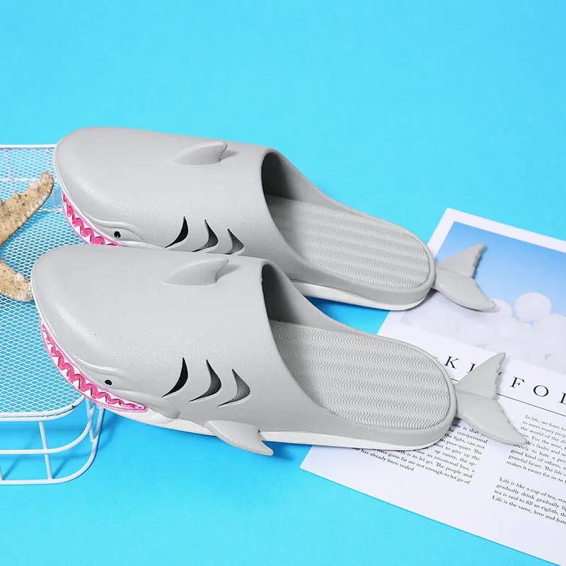 Shark PVC flat slippers for women and men in blue, size 40/41, side view