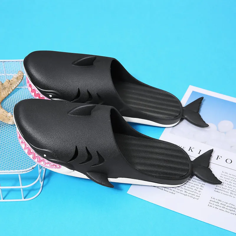 Shark PVC flat slippers for women and men in blue, size 40/41, side view