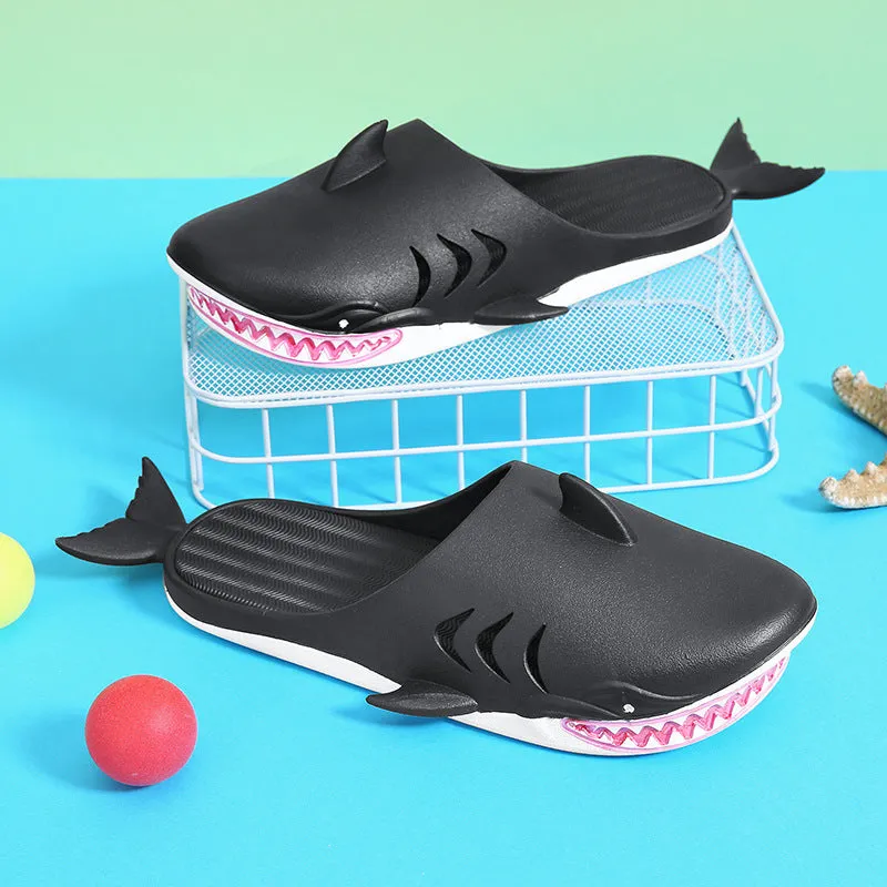 Shark PVC flat slippers for women and men in blue, size 40/41, side view