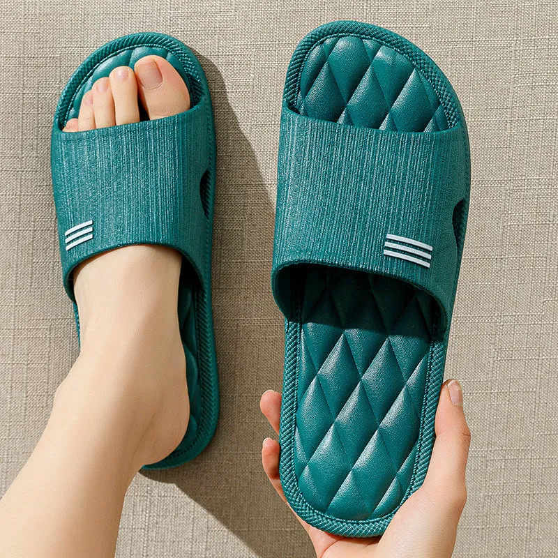 Anti-slip lozenge texture PVC home slippers in solid colours for indoor summer wear