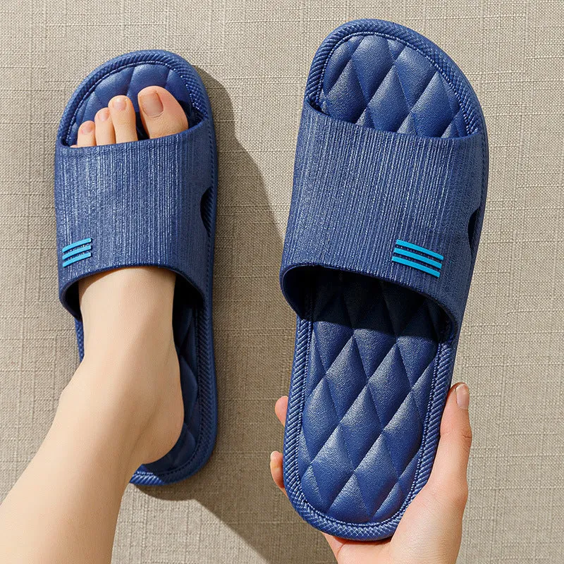 Anti-slip lozenge texture PVC home slippers in solid colours for indoor summer wear