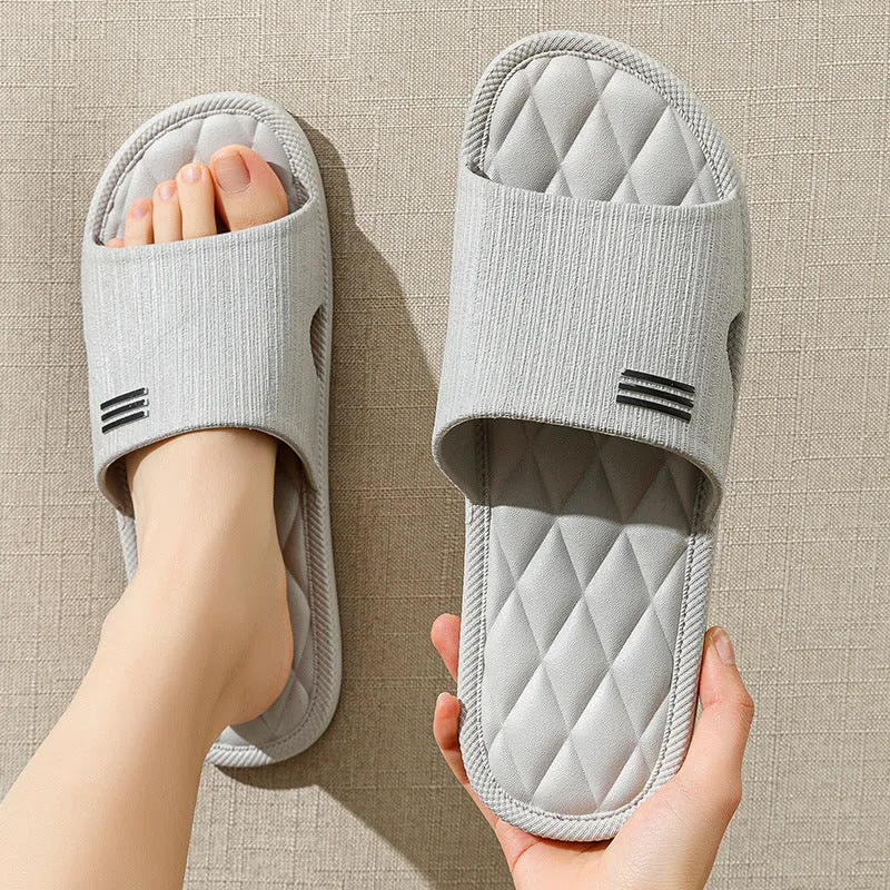 Anti-slip lozenge texture PVC home slippers in solid colours for indoor summer wear