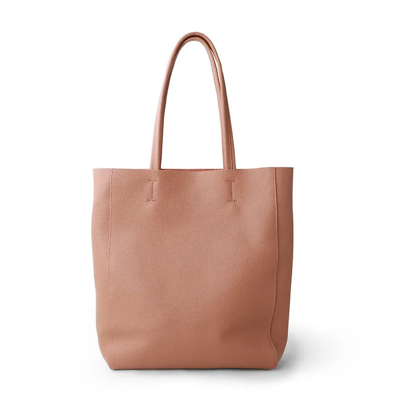 Large first layer cowhide leather tote bag with soft handle, plain design with car stitching, available in multiple colours