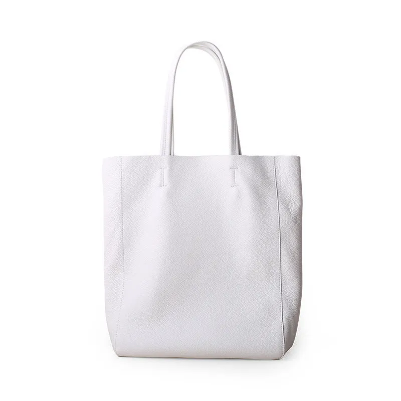 Large first layer cowhide leather tote bag with soft handle, plain design with car stitching, available in multiple colours