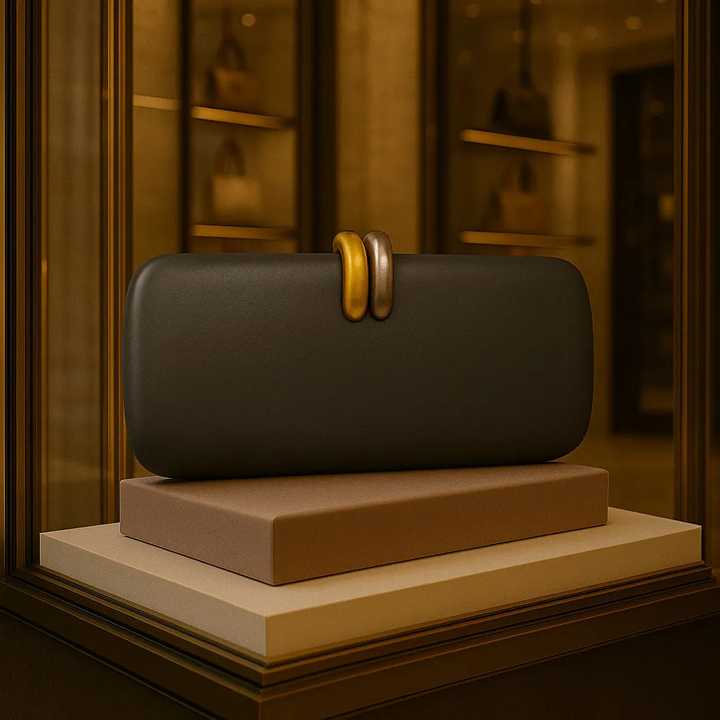 Hard oval PU clutch bag with chain strap in burgundy, showing three-dimensional pocket and crossbody wear option