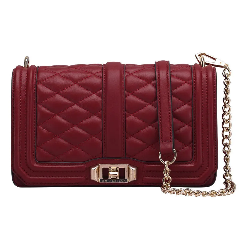 Women's shoulder chain bag in first layer cowhide with plaid pattern and chain strap, square shape