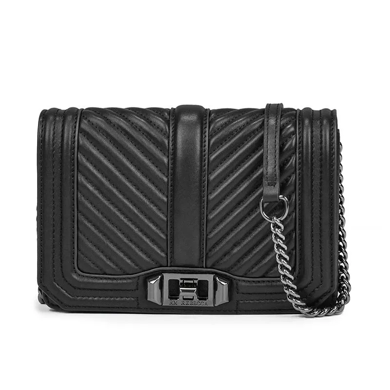 Women's shoulder chain bag in first layer cowhide with plaid pattern and chain strap, square shape