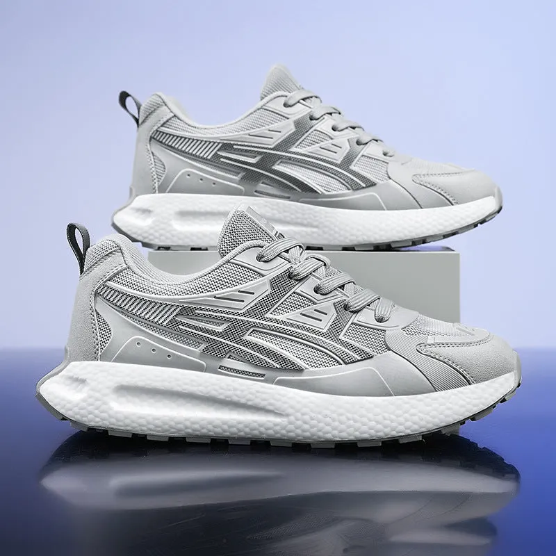 Men's casual non-slip shock absorption sneaker with breathable KPU upper, popcorn rubber sole, available in white