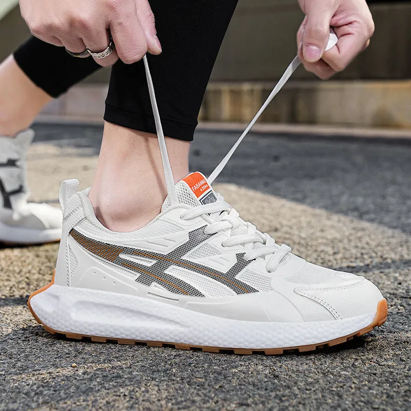 Men's casual non-slip shock absorption sneaker with breathable KPU upper, popcorn rubber sole, available in white