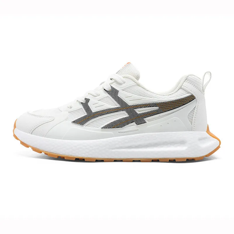 Men's casual non-slip shock absorption sneaker with breathable KPU upper, popcorn rubber sole, available in white