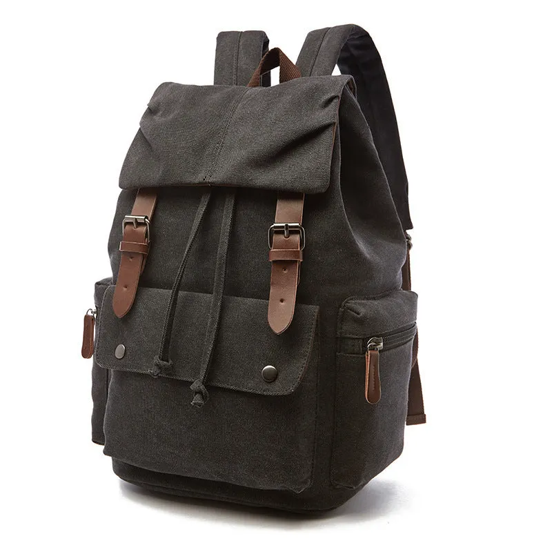 Canvas travel backpack in khaki with air pillow straps and stitched detailing