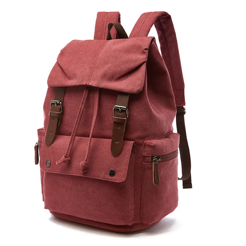 Canvas travel backpack in khaki with air pillow straps and stitched detailing