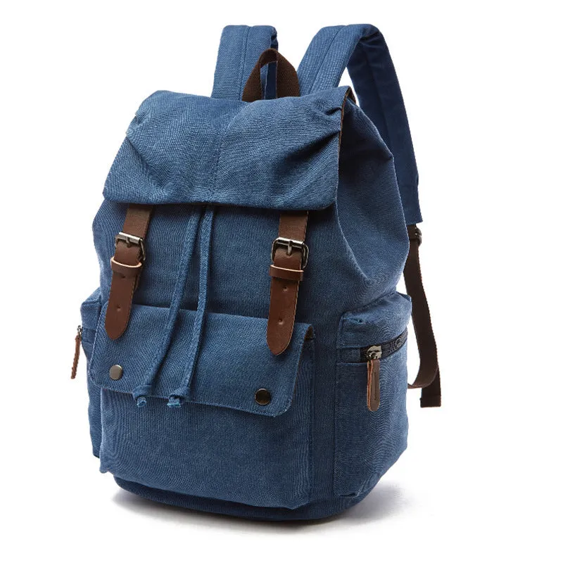 Canvas travel backpack in khaki with air pillow straps and stitched detailing