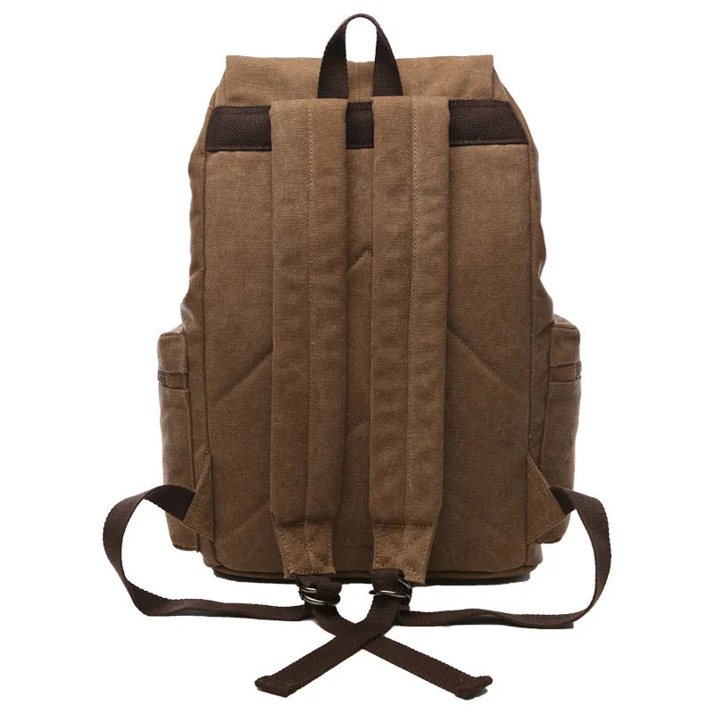 Canvas travel backpack in khaki with air pillow straps and stitched detailing