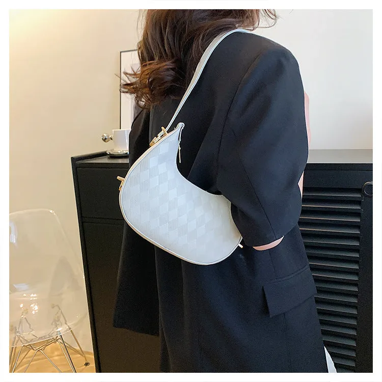 French underarm bag women PU rhombus pattern handbag sandwich pocket 22x20x5cm five colours