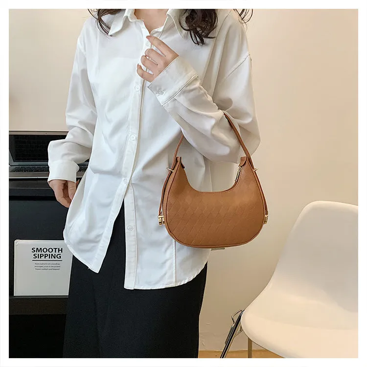 French underarm bag women PU rhombus pattern handbag sandwich pocket 22x20x5cm five colours
