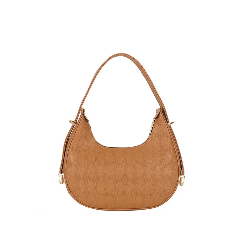 French underarm bag women PU rhombus pattern handbag sandwich pocket 22x20x5cm five colours