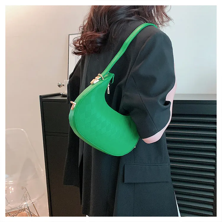 French underarm bag women PU rhombus pattern handbag sandwich pocket 22x20x5cm five colours