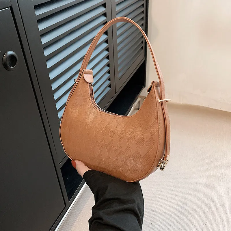 French underarm bag women PU rhombus pattern handbag sandwich pocket 22x20x5cm five colours