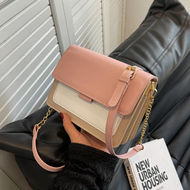Small PU chain messenger bag in horizontal square shape with double shoulder strap, 14.5x19.5x8cm