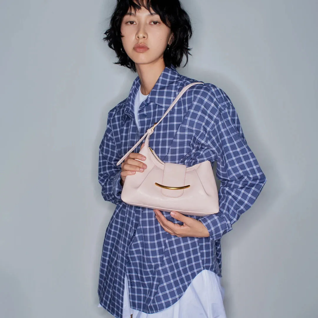 Genuine leather crossbody tote bag for women in beige, 26x11x20.5cm, with sandwich pocket and sewing line details
