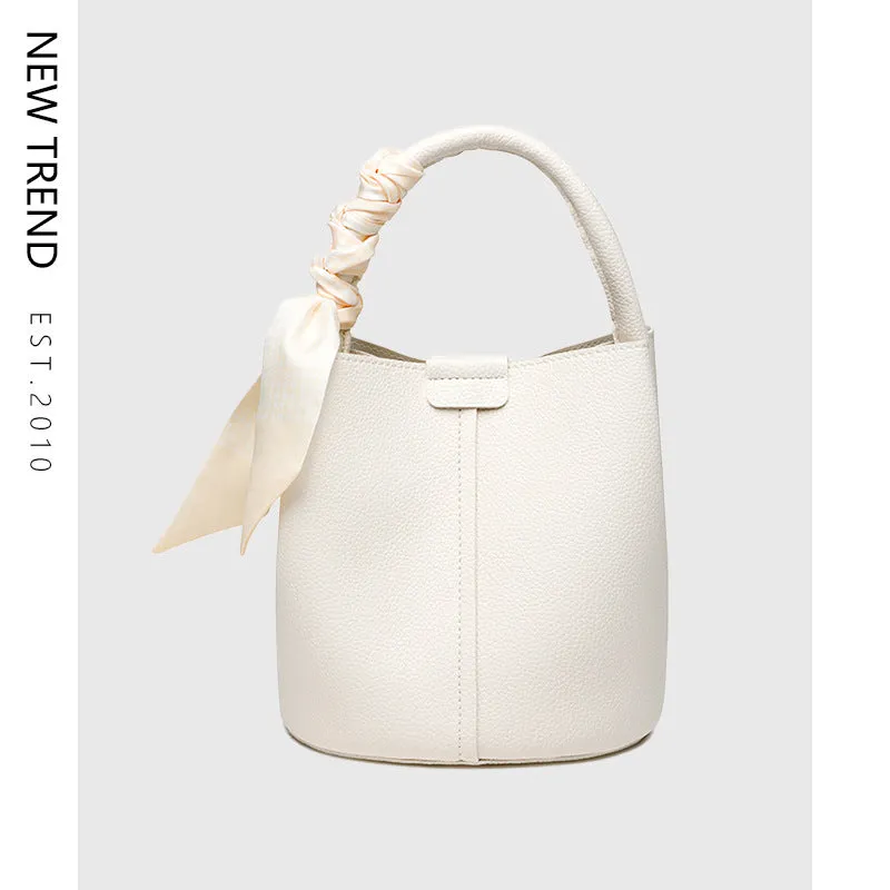 Lychee pattern PU leather messenger bag, bucket type, 18cm, available in apricot, black, brown, gray, red, white