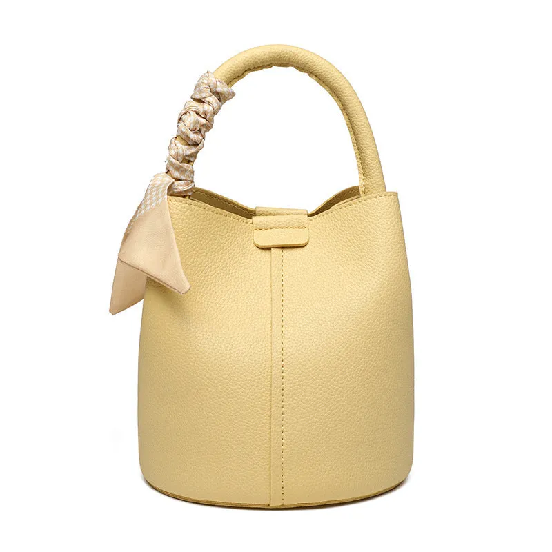 Lychee pattern PU leather messenger bag, bucket type, 18cm, available in apricot, black, brown, gray, red, white