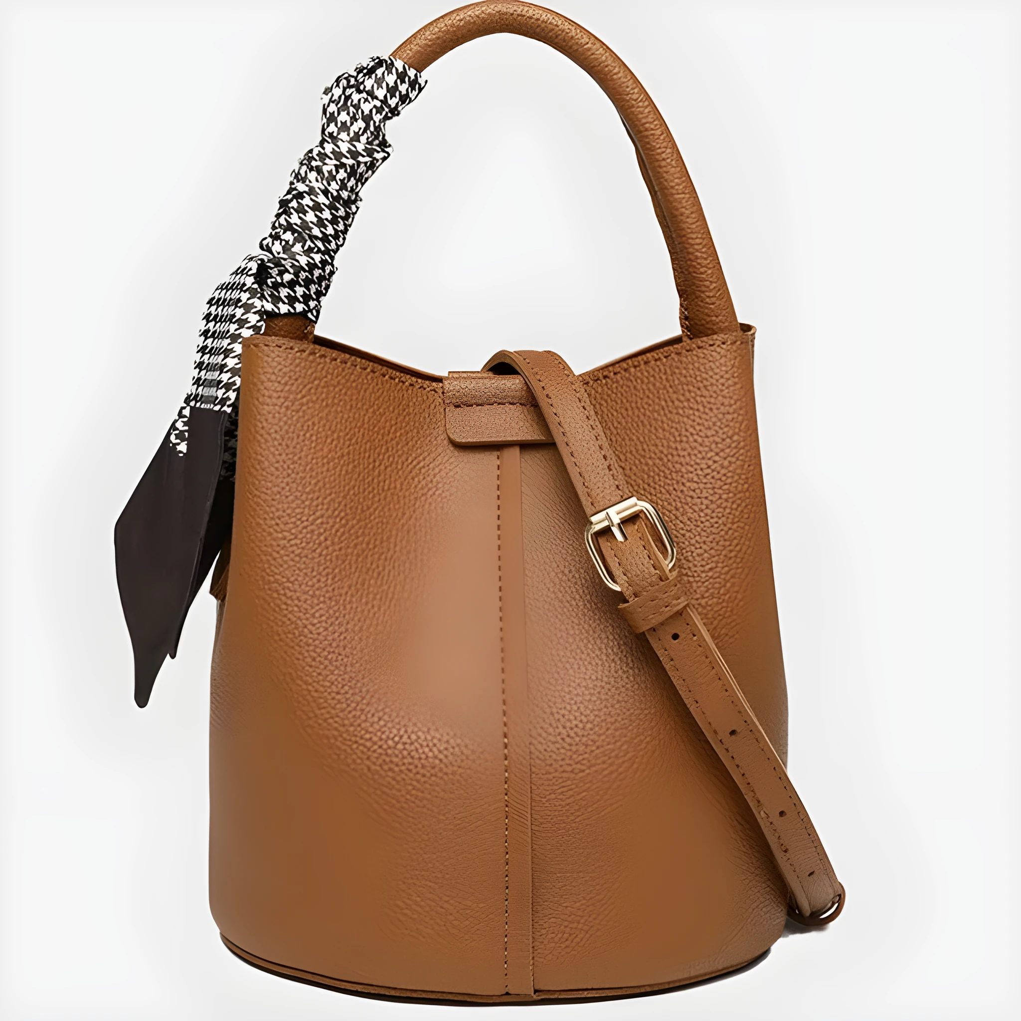 Lychee pattern PU leather messenger bag, bucket type, 18cm, available in apricot, black, brown, gray, red, white