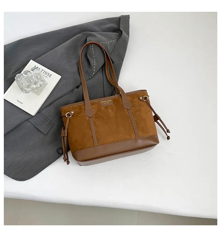 PU shoulder bag horizontal square tote with sewing line detail double straps black colour