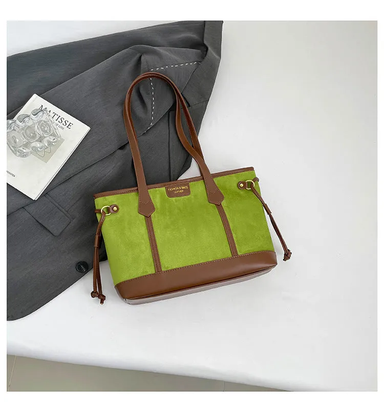 PU shoulder bag horizontal square tote with sewing line detail double straps black colour