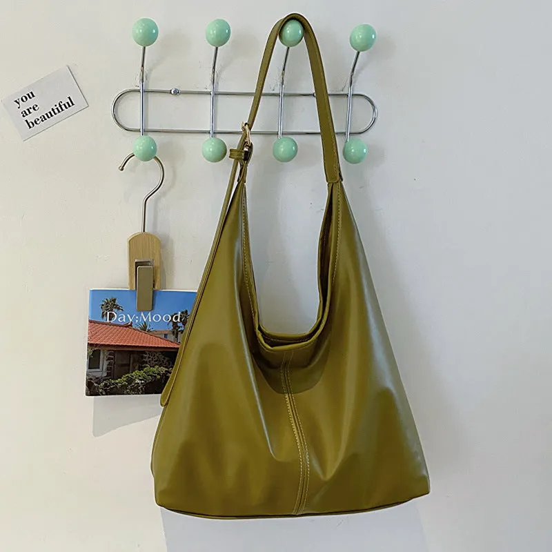 Retro textured PU bucket shape shoulder bag for women urban simplicity style