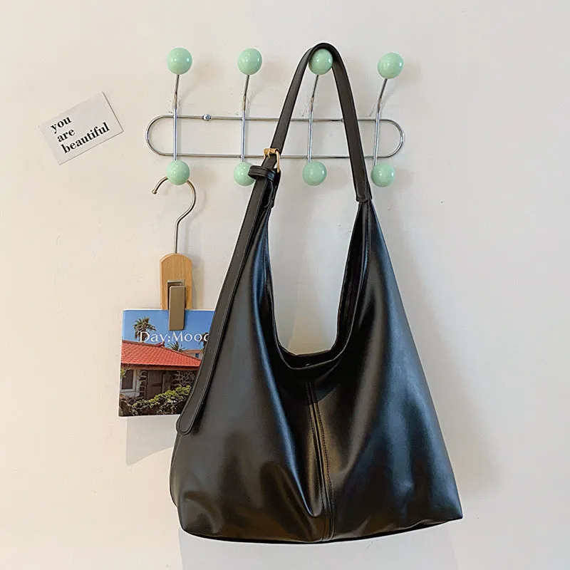 Retro textured PU bucket shape shoulder bag for women urban simplicity style