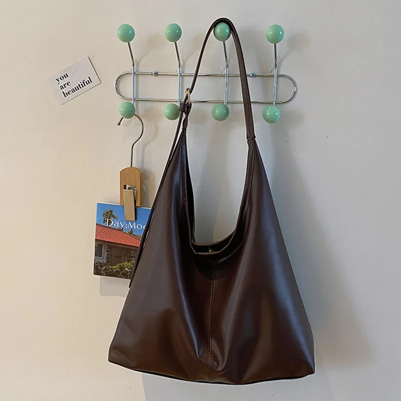 Retro textured PU bucket shape shoulder bag for women urban simplicity style
