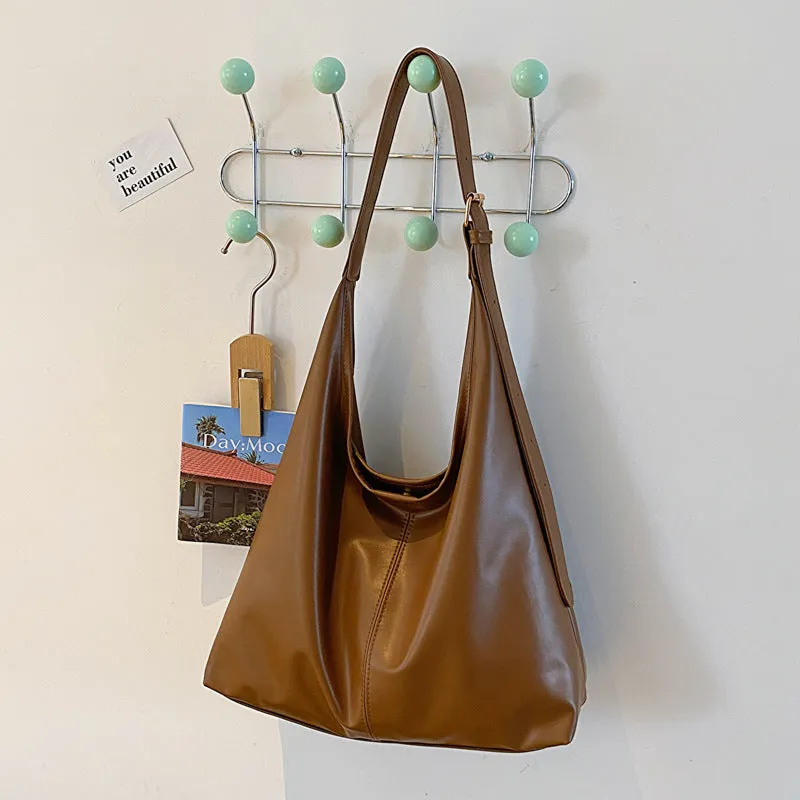 Retro textured PU bucket shape shoulder bag for women urban simplicity style