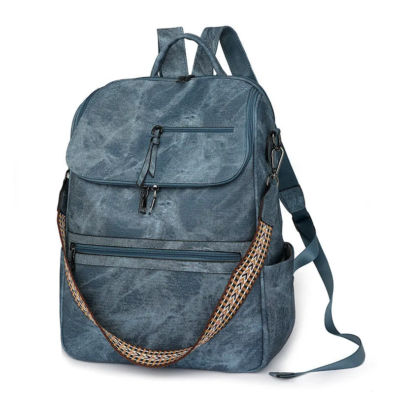 Retro college style PU backpack with curved shoulder straps, shown in one of six available colours.