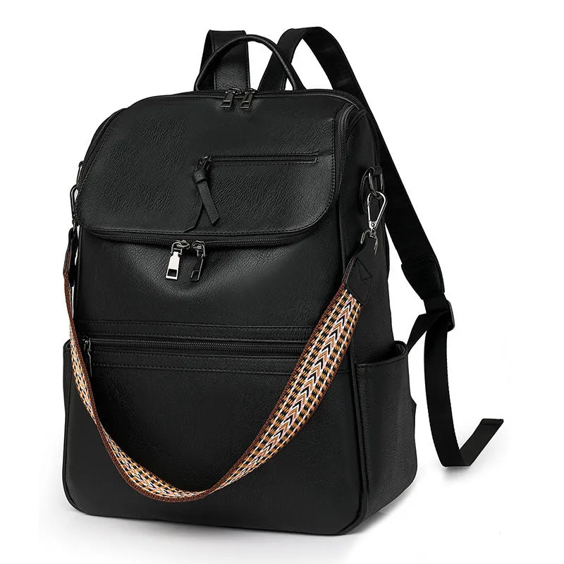 Retro college style PU backpack with curved shoulder straps, shown in one of six available colours.