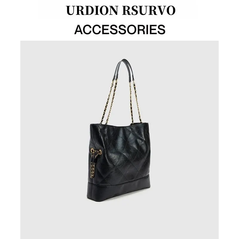 Special design large capacity black PU shoulder handbag with diamond chain detail and double straps