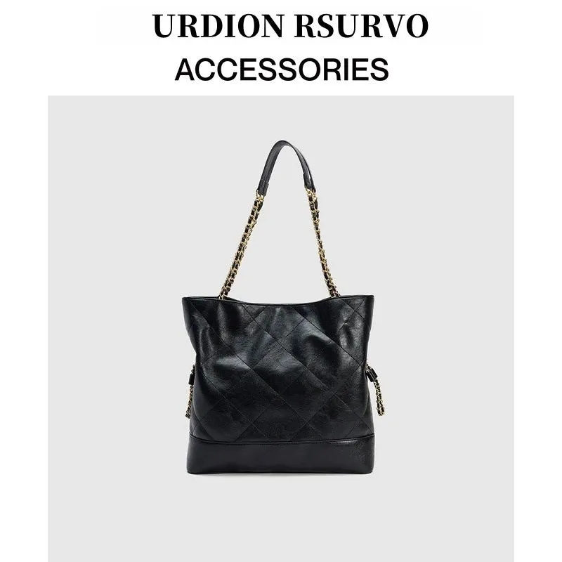 Special design large capacity black PU shoulder handbag with diamond chain detail and double straps