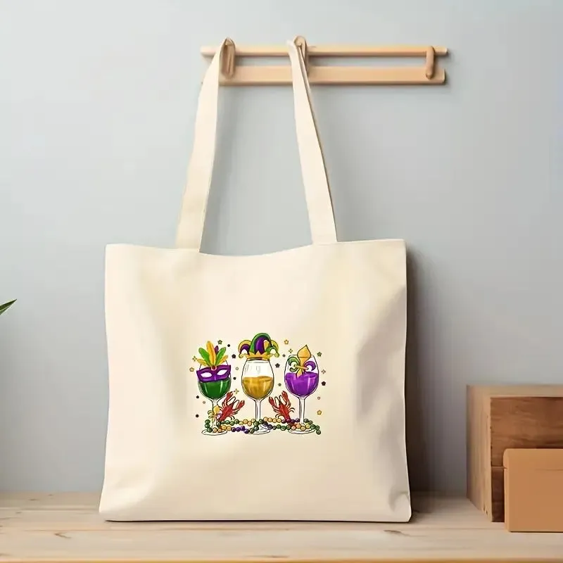 Ins student large capacity canvas shoulder bag with flap closure, 35x42cm, in a printed finish
