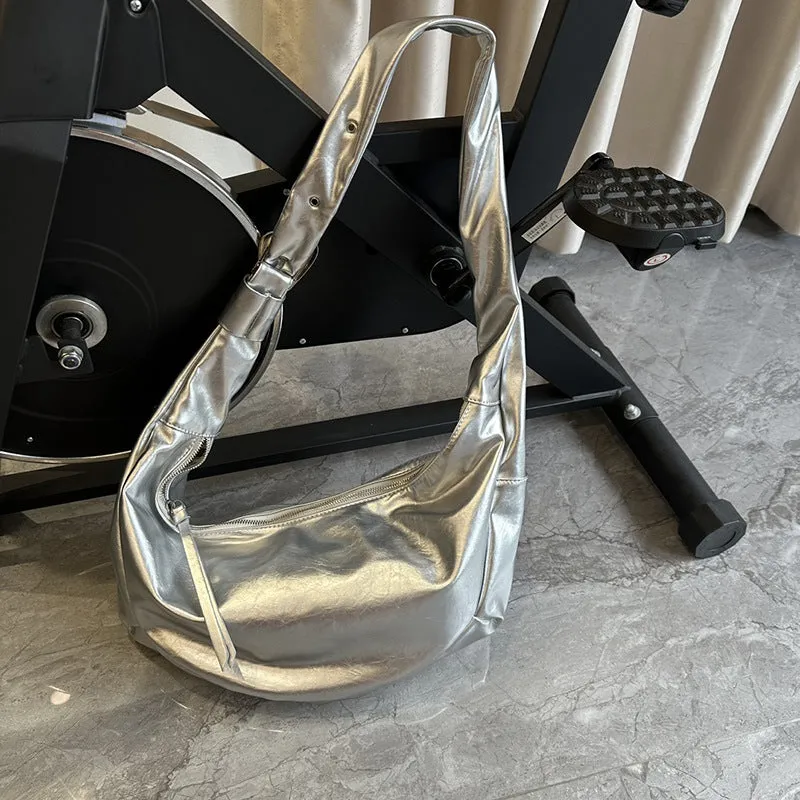 Soft PU large capacity commuter shoulder bag in black, horizontal square shape, with single shoulder strap