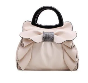 Women handbag designer leather handbags retro wedding tote with bow detail and flower embossed texture in beige colour