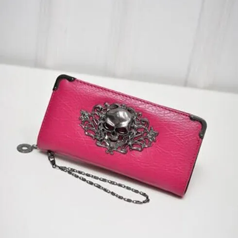 Long zipper PU leather women's wallet in black with card slots and coin pocket